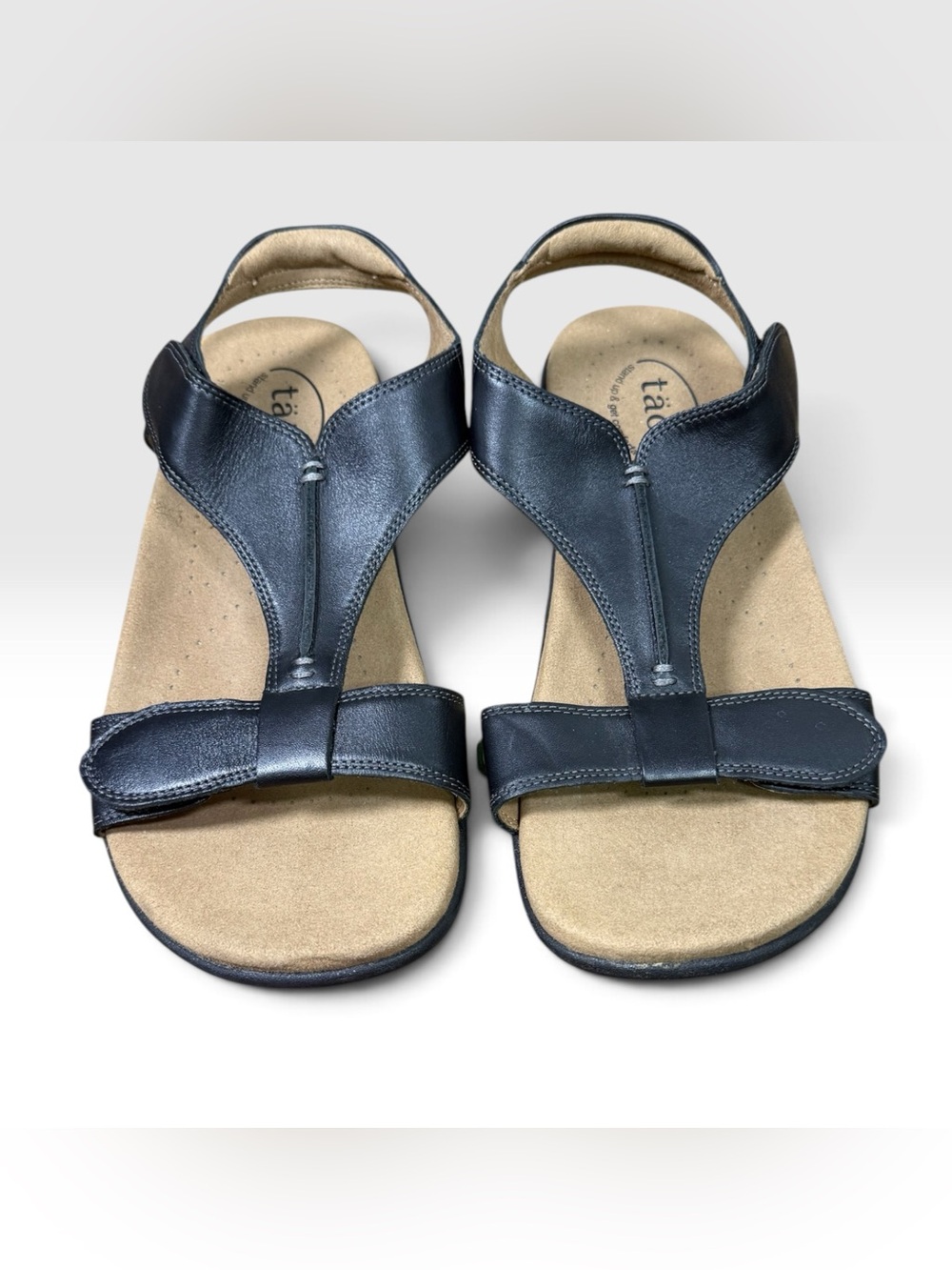 Taos The Show Women’s 8W Black Leather Comfort Walking Sandals Wide